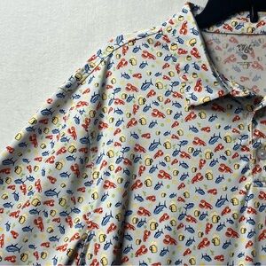 1764 Golf Polo Shirt All Over Lobster Beer Fish Performance Mens Size XXL